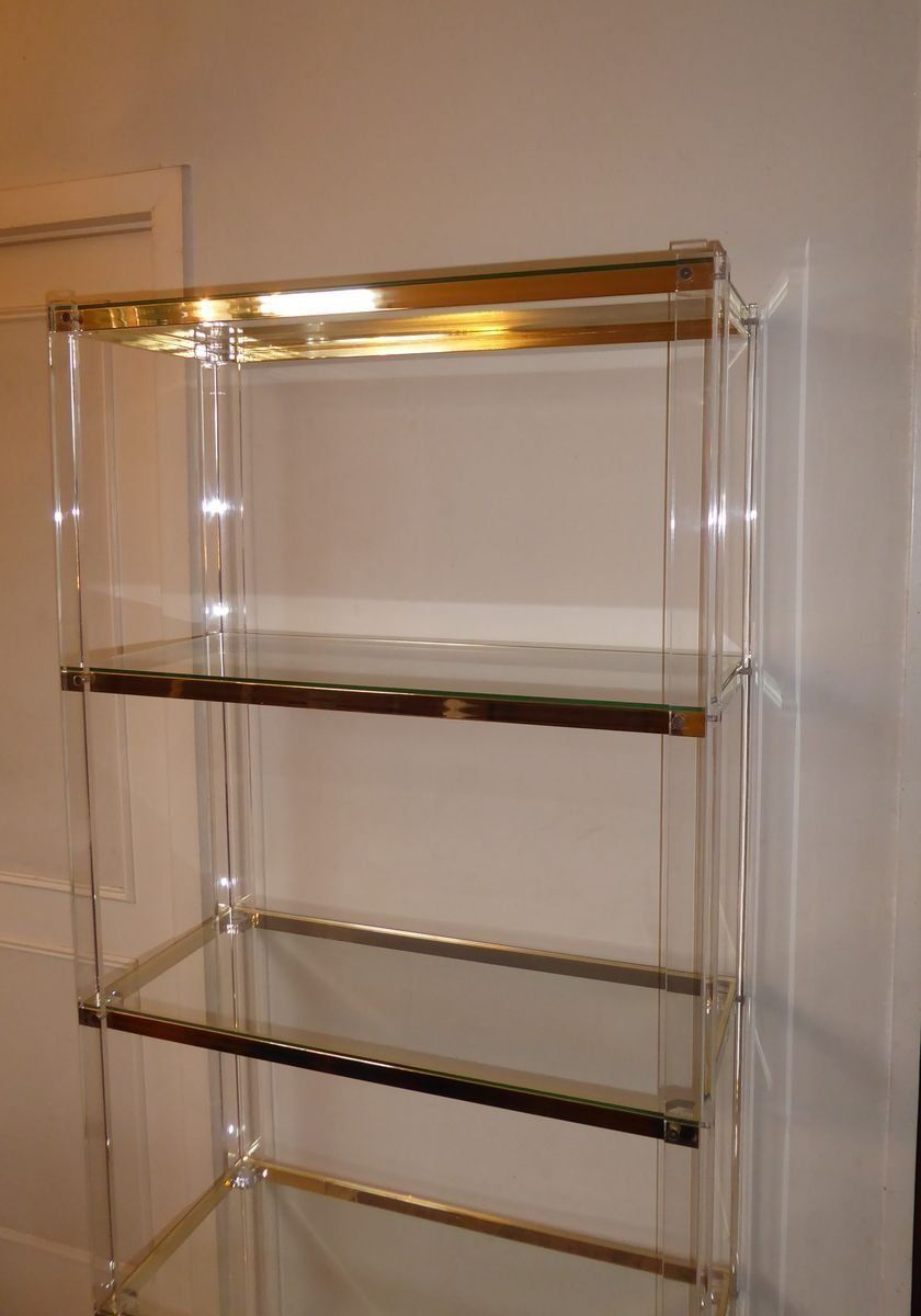 Lucite, Acrylic & Brass Glass Shelf photo buy
