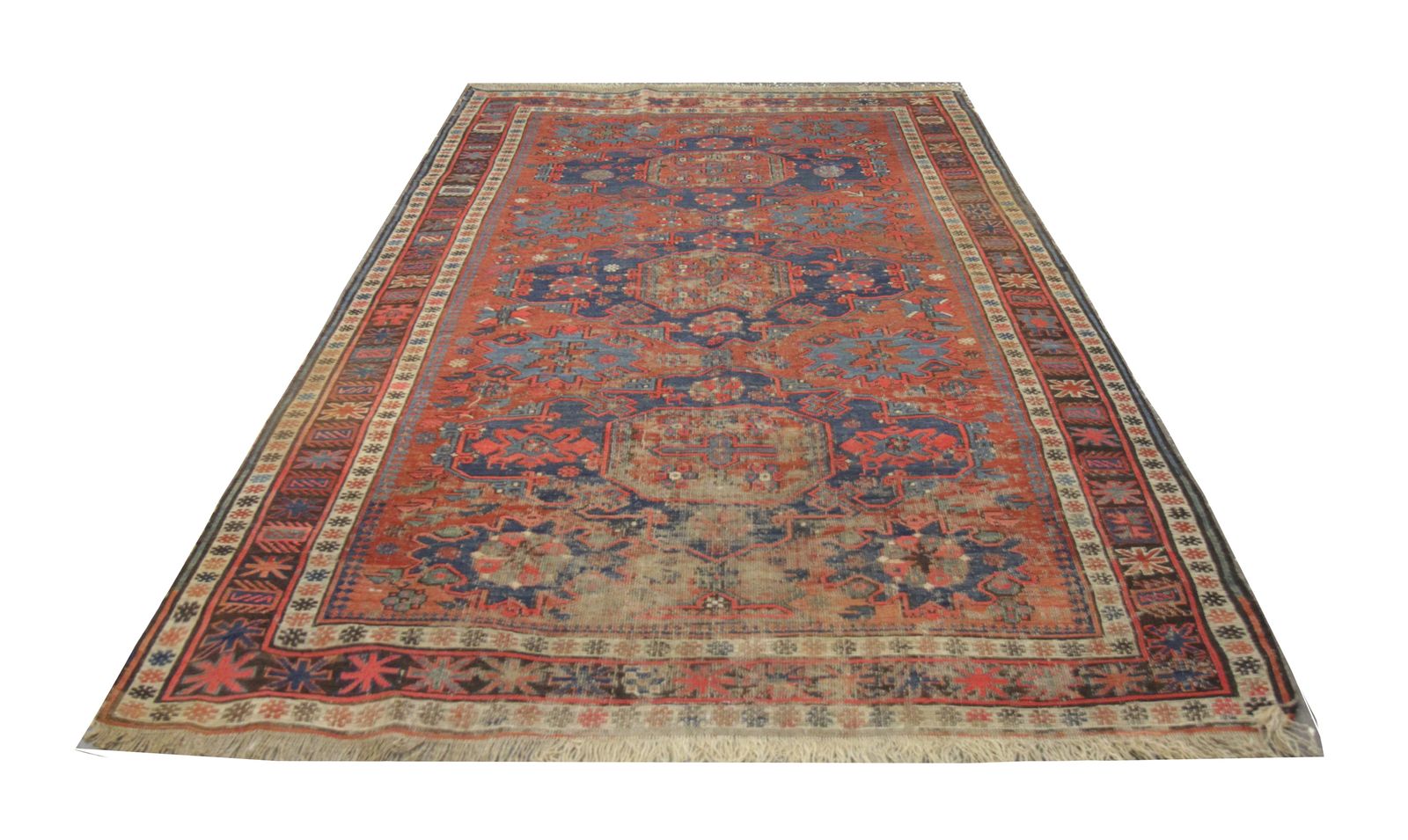 Old Worn Wool Afghan Kilim Area Rug  Handmade Geometric Wool Rug 127x170cm photo vinterior