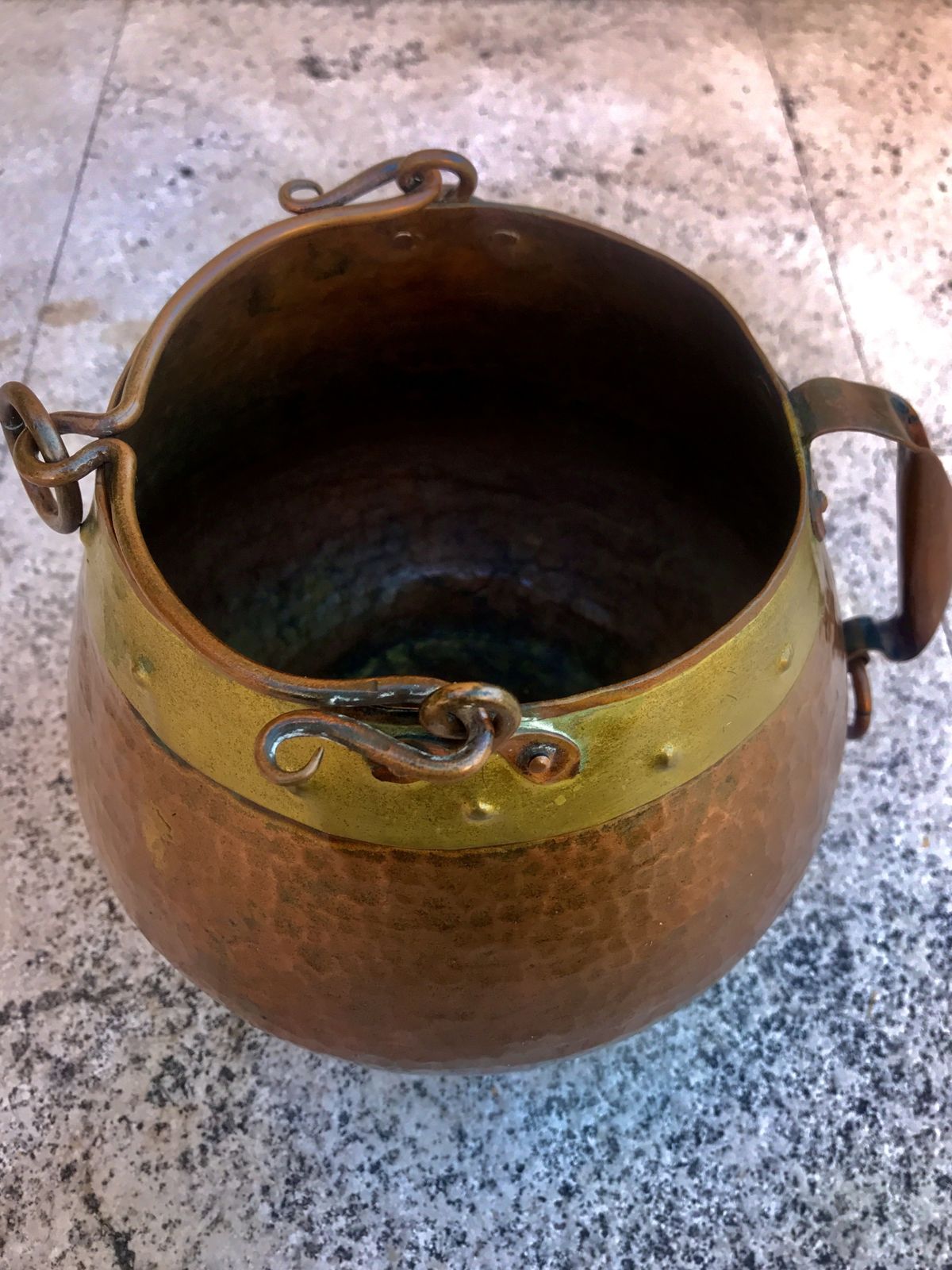 Vintage Spanish Patinated Brass And Copper Pot, 1970s photo Home Decor