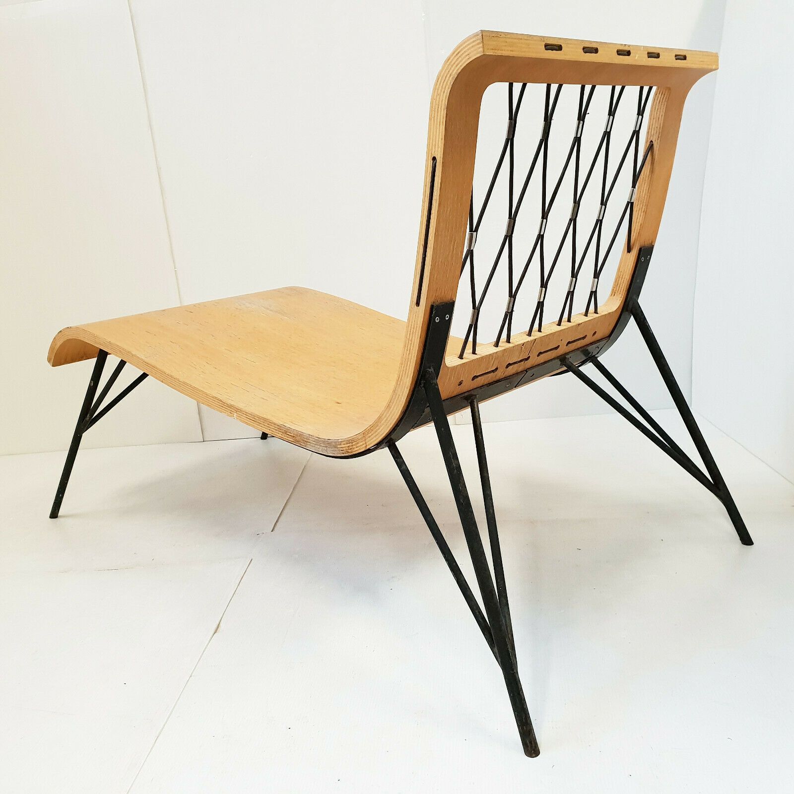 Sublime 1950 Vintage Long Chair Dlg Jean Prouve Jules Leleu Wood Thermoform photo for sale