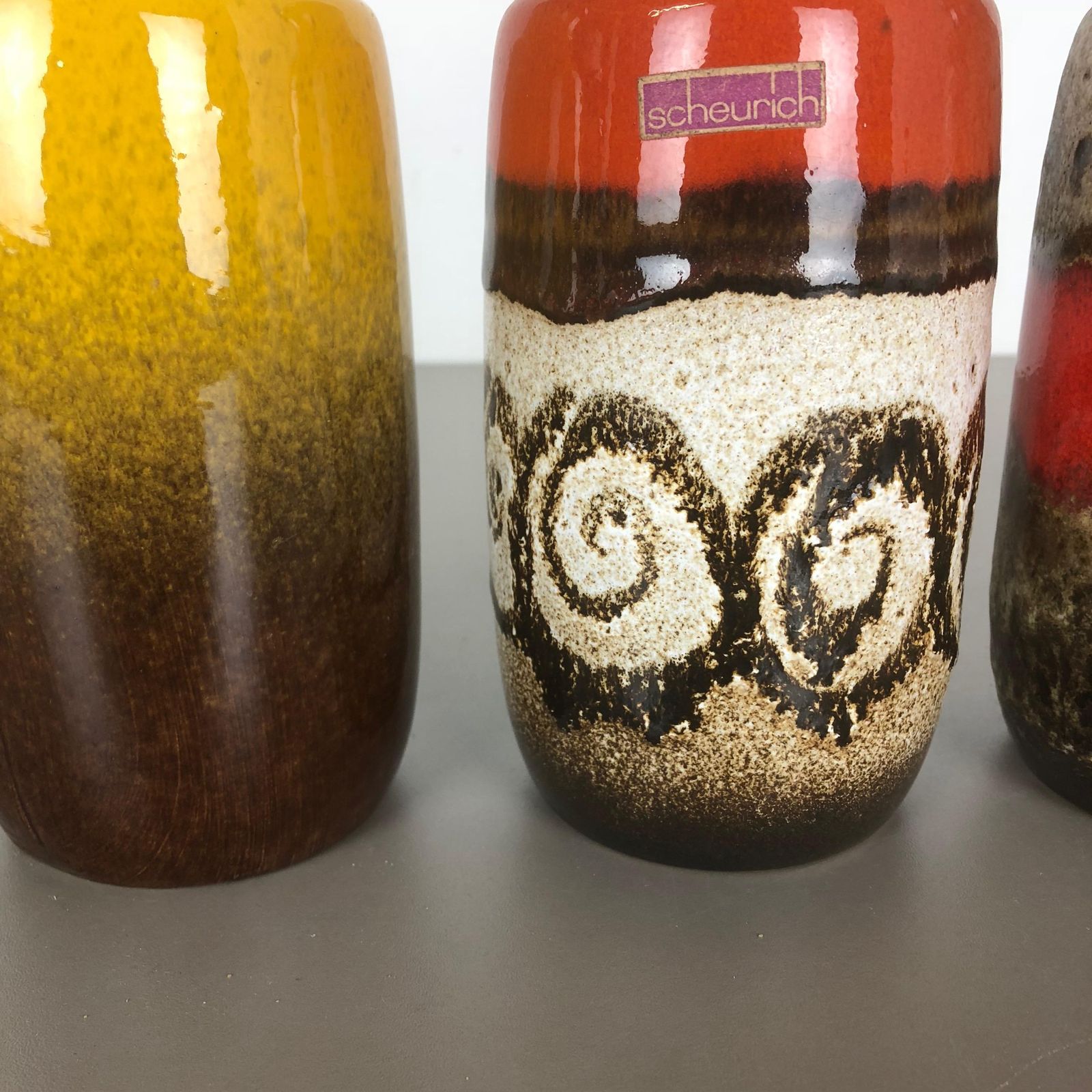 Set Of Four Vintage Pottery Fat Lava "213 20" Vases Made By Scheurich, Germany photo Home Decor