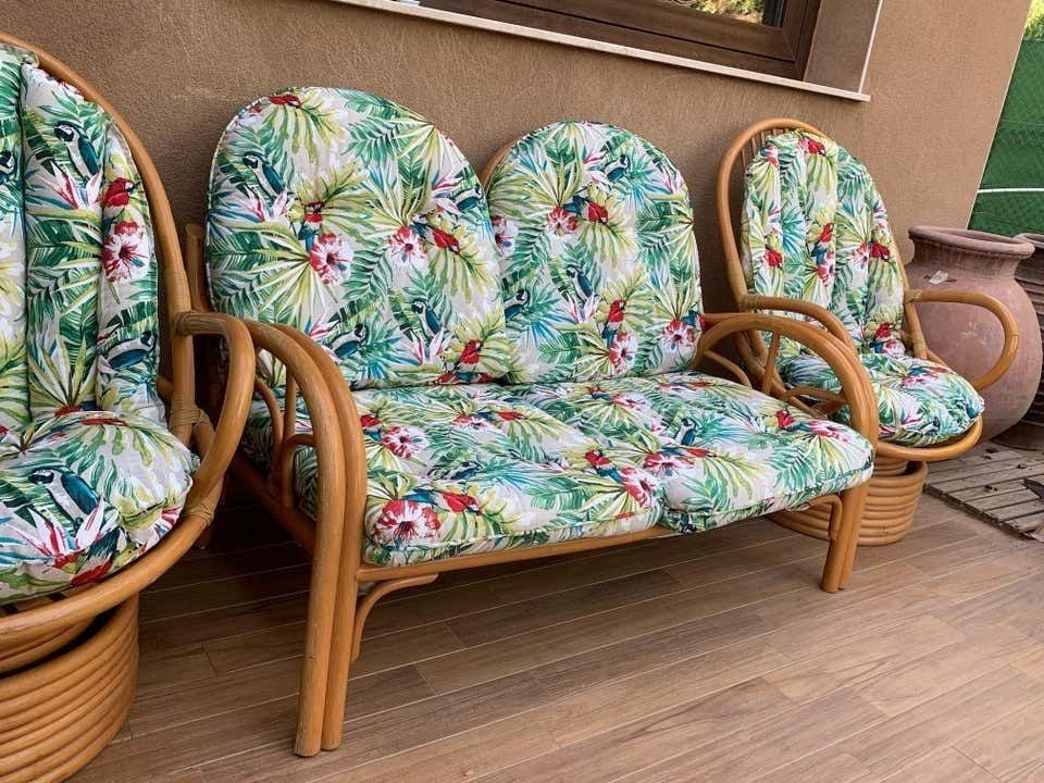 Ensemble de salon de jardin Mid-Century Modern en bambou, Italie, avec canapé et fauteuils à bascule photo vinterior