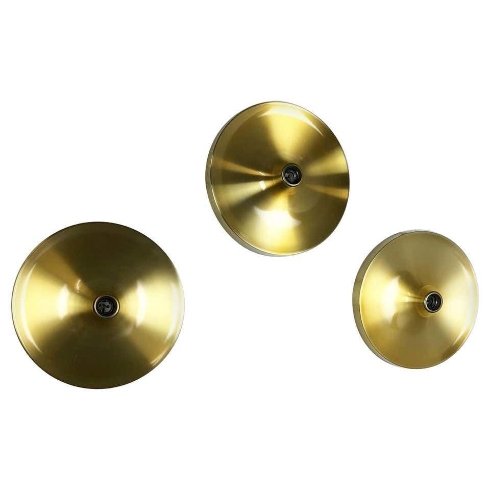 Set Of Three Gold 1960s Charlotte Perriand Disc Wall Light By Honsel, Germany