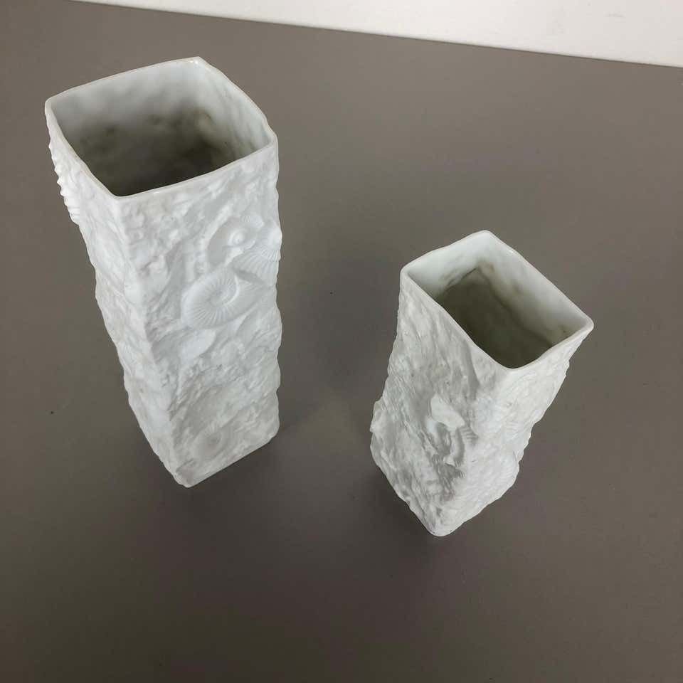 Set Of 2 Original 1970s Op Art Biscuit Porcelain Vase By Ak Kaiser, Germany photo Home Decor