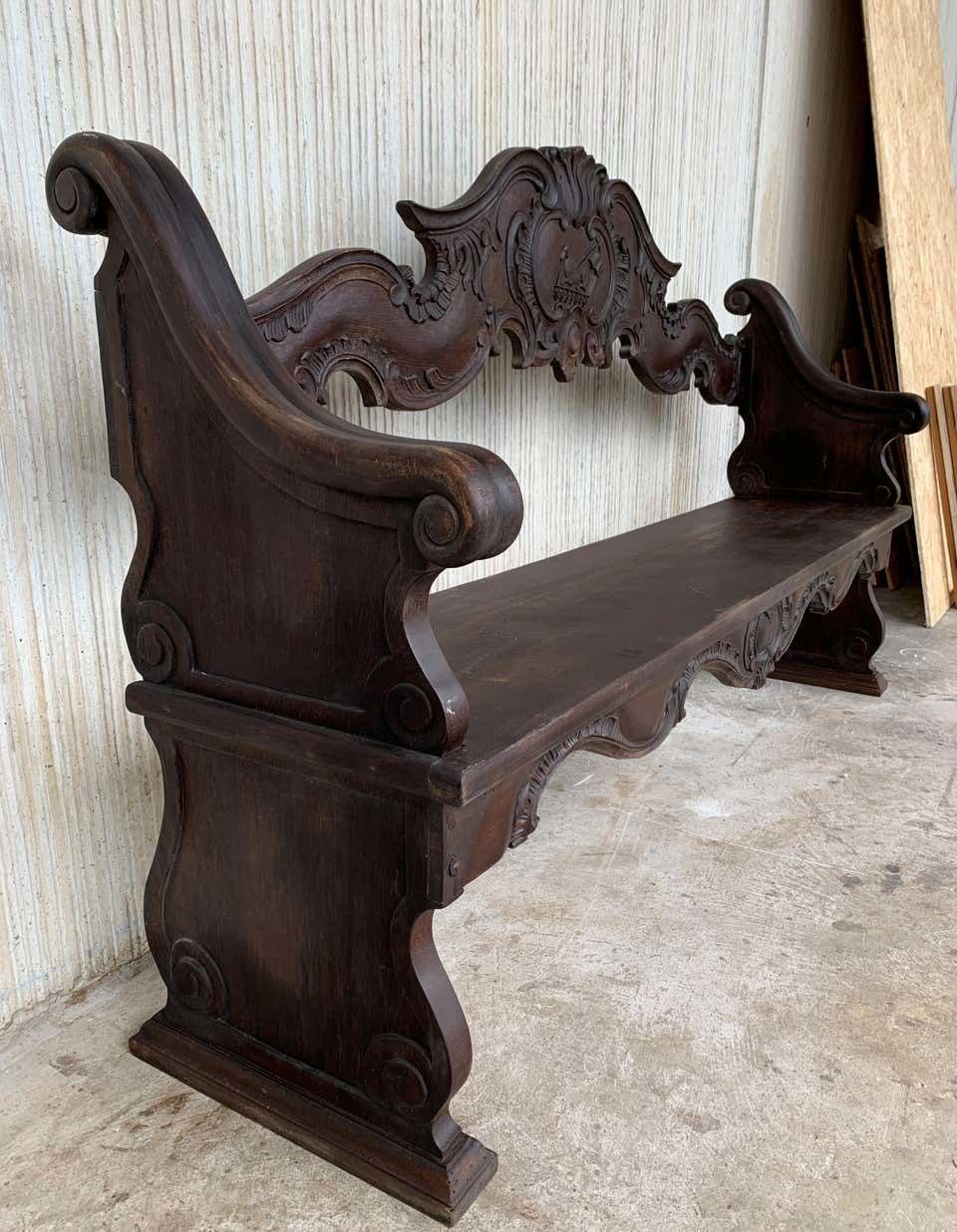 Banc français en chêne sculpté à la main, XIXe siècle photo for sale