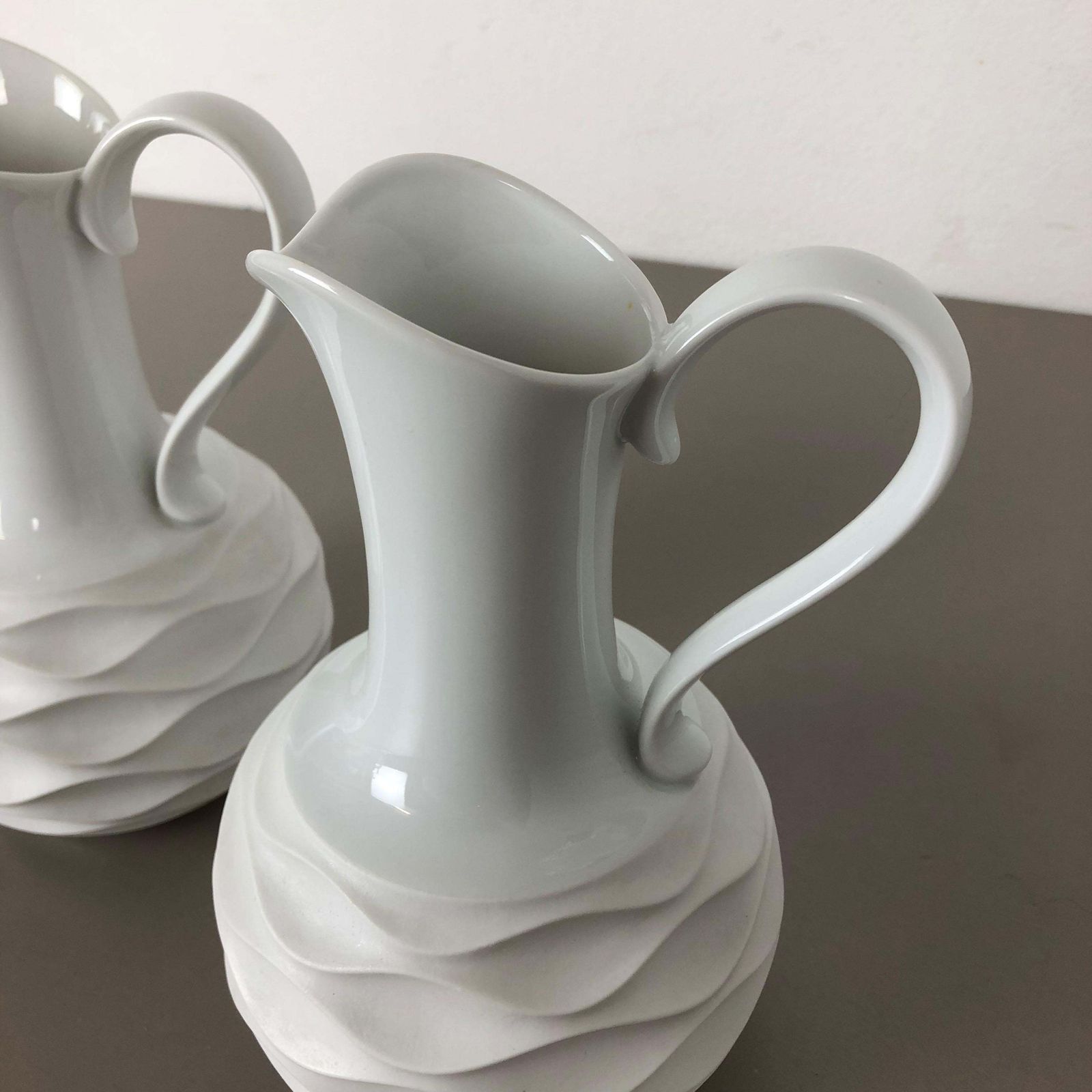 Set Of 2 Op Art Biscuit Porcelain Jug Vases By Edelstein Bavaria, Germany, 1970s photo buy