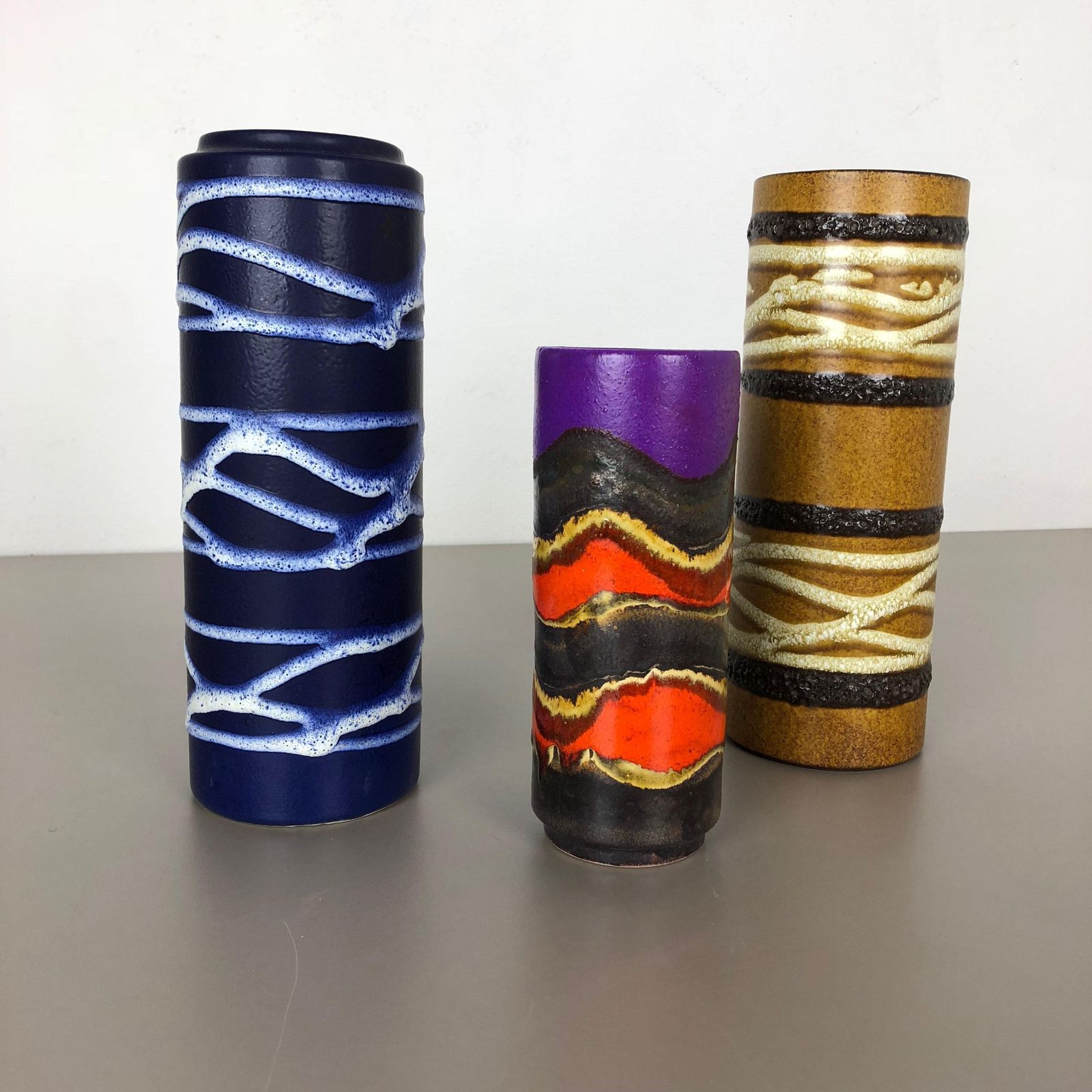 Set Of Three 1970s Pottery Fat Lava "Tube" Vases Made By Scheurich, Germany photo furniture