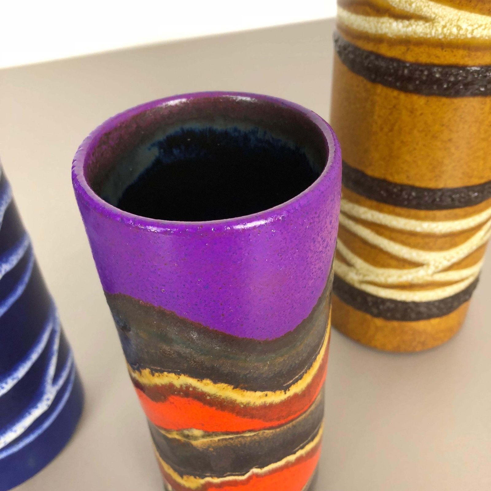 Set Of Three 1970s Pottery Fat Lava "Tube" Vases Made By Scheurich, Germany photo vinterior