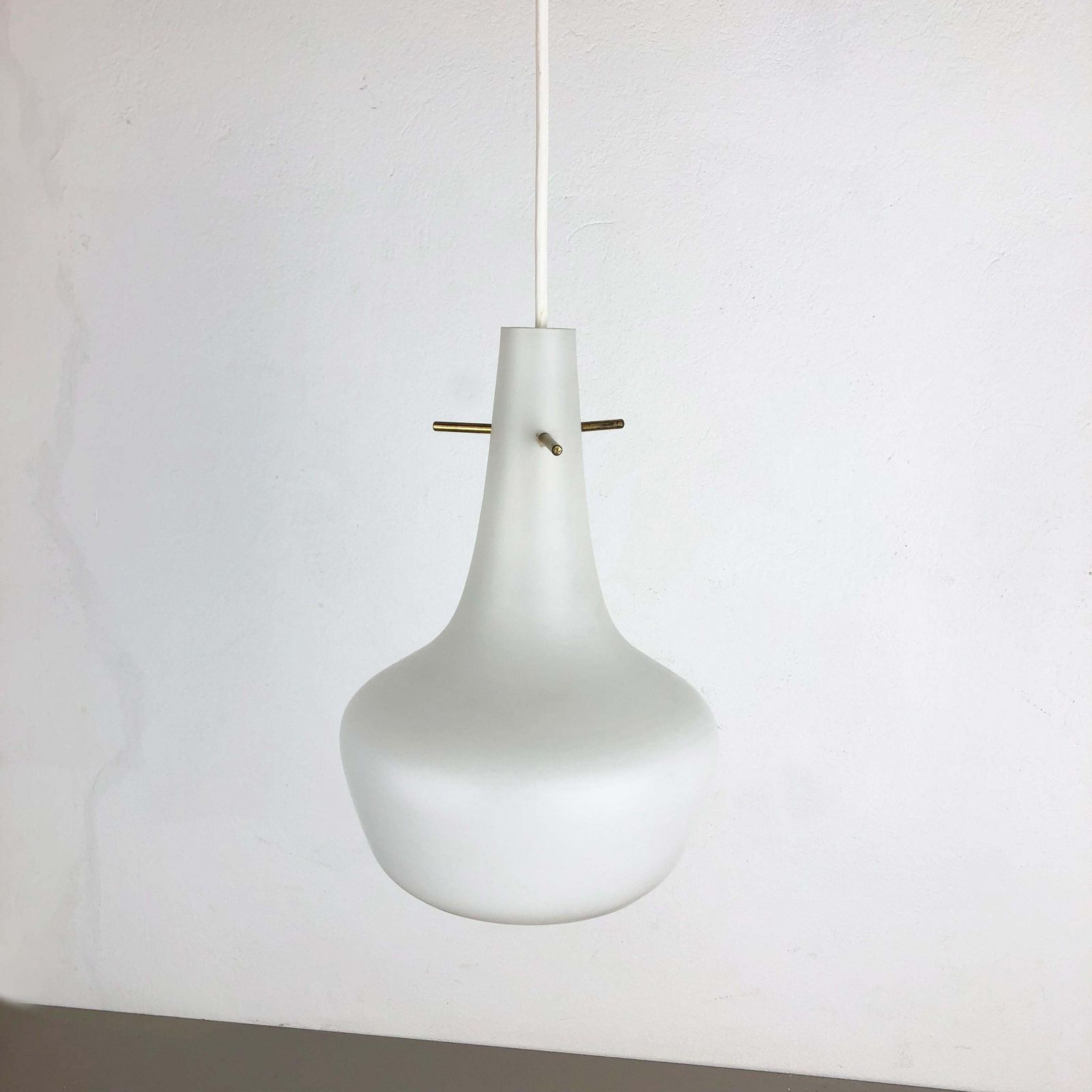 Original Midcentury Stilnovo Style Opal Glass Tube Hanging Light, Italy, 1950