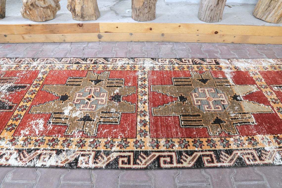 Vintage Runner, 3'5x12'4 Feet, Anatolian Runner Rug, Hand Knotted Runner , Runner Rug,Vintage Rug, Oushak Rug,Decorative Rug,Rug Runner photo furniture