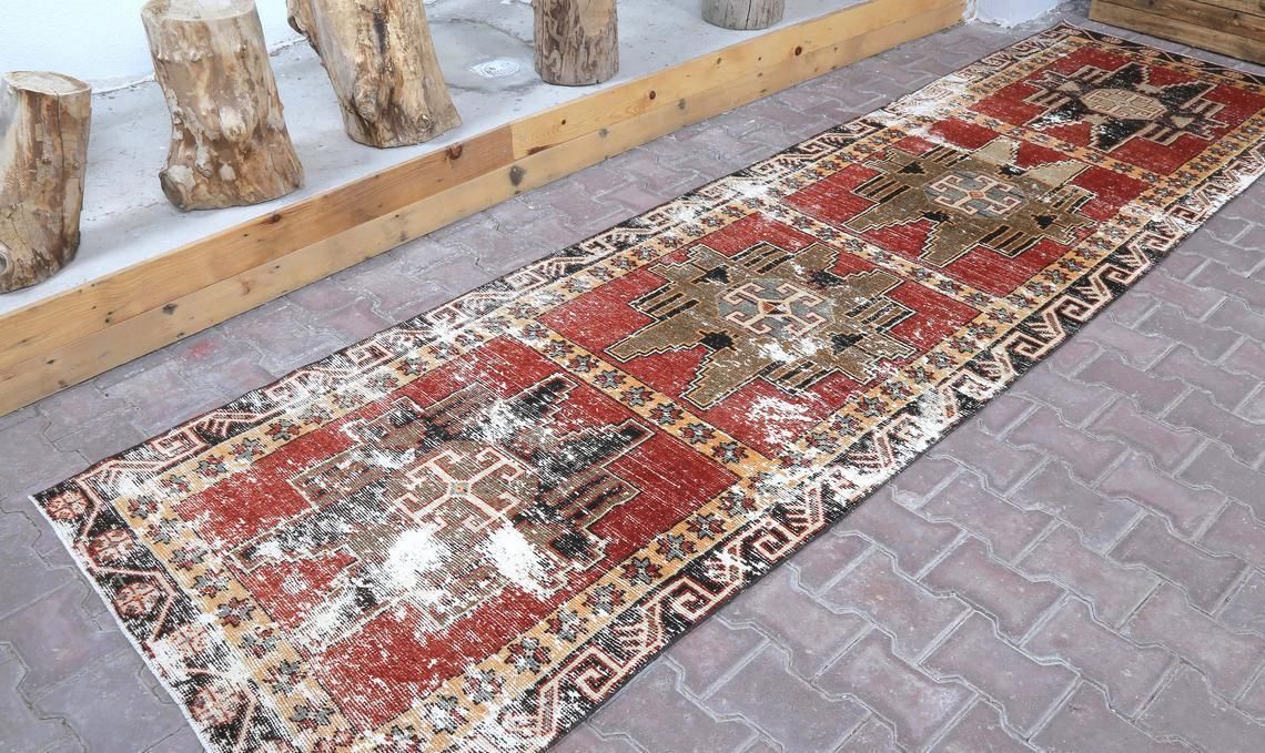 Vintage Runner, 3'5x12'4 Feet, Anatolian Runner Rug, Hand Knotted Runner , Runner Rug,Vintage Rug, Oushak Rug,Decorative Rug,Rug Runner photo Textiles
