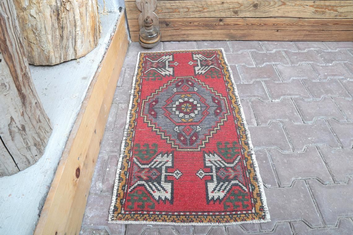 Doormat Rug, Small Rug, 1'6x3'1 Oushak Rug, Turkish Rug, Wool Rug, Vintage Rug, Handmade Rug, Orange Doormat Rug, Anatolıan Small Rug