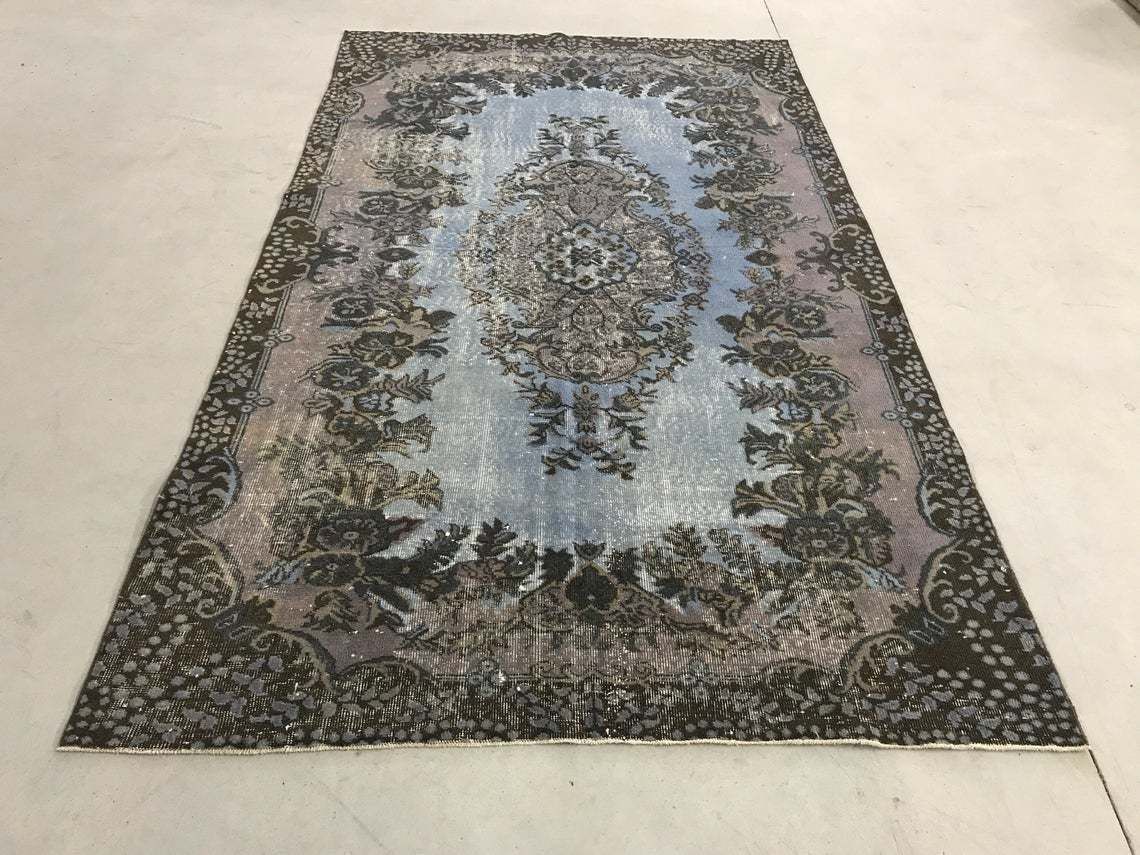 Overdyed Rug,Turkish Rug,5'8''X9'7''Rug,Oushak Rug,Anatolian Rug,Home Living,Old Rug,Light Blue Rug,Design Rug,Special Rug,Decor Rug,Carpet photo furniture