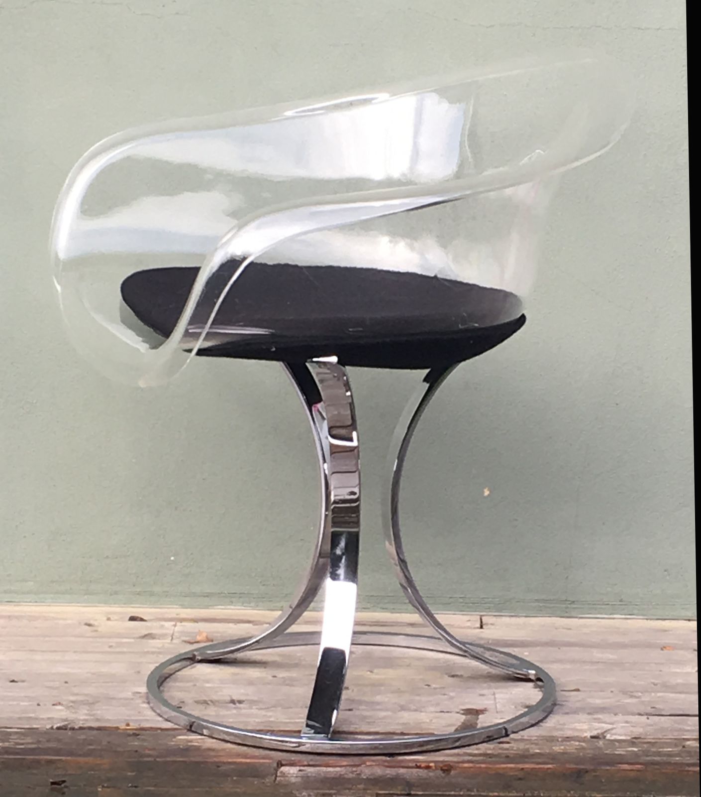 Rare Clear Acrylic And Chrome Chair By Peter Hoyte photo buy