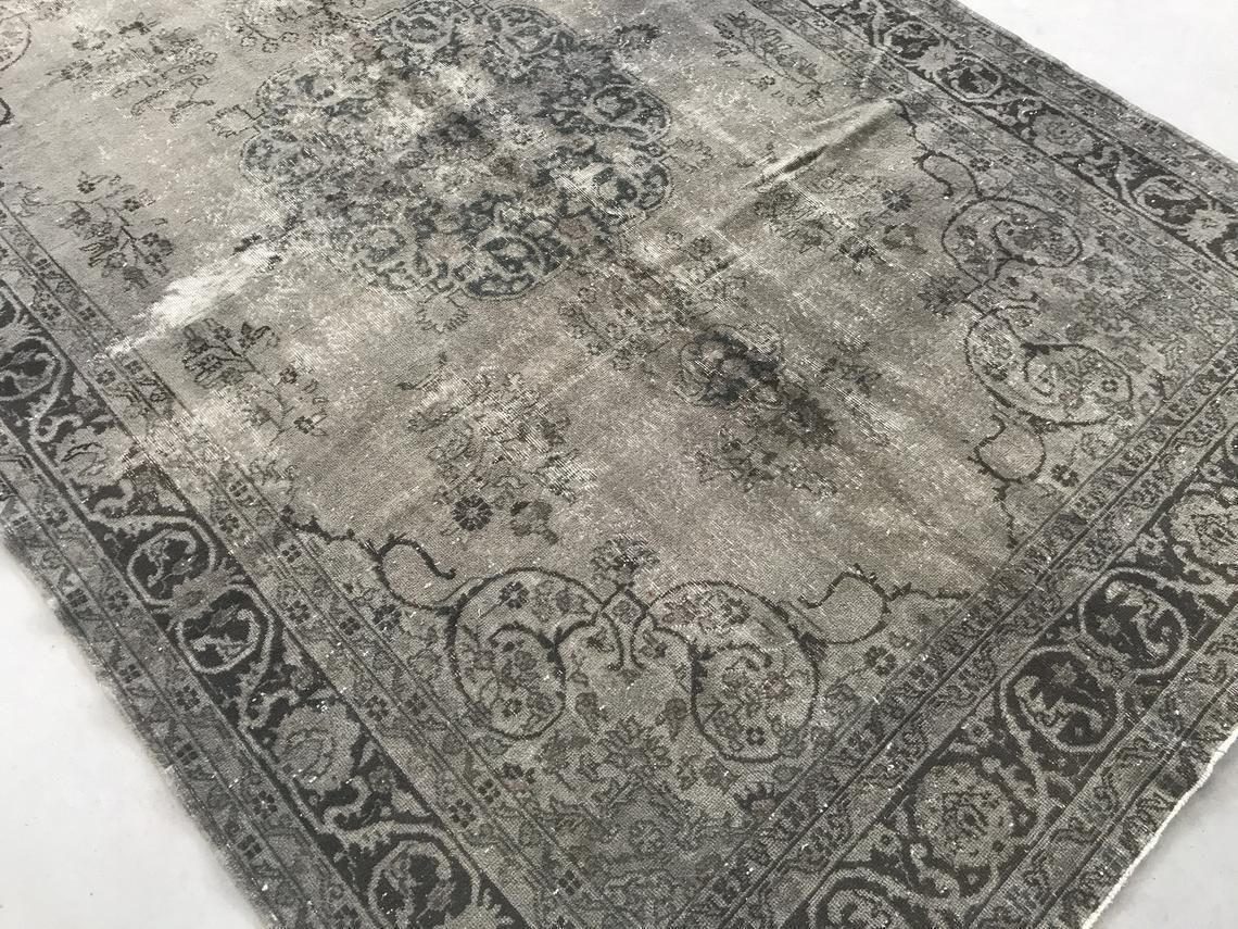 6'9''X10'6''Rug,Turkish Rug,Vintage Rug,Design Rug,Overdyed Rug,Floor Rug,Boho Rug,Gray Rug,Gray Vintage,Large Rug,Oversize Rug,Rugs photo vinterior