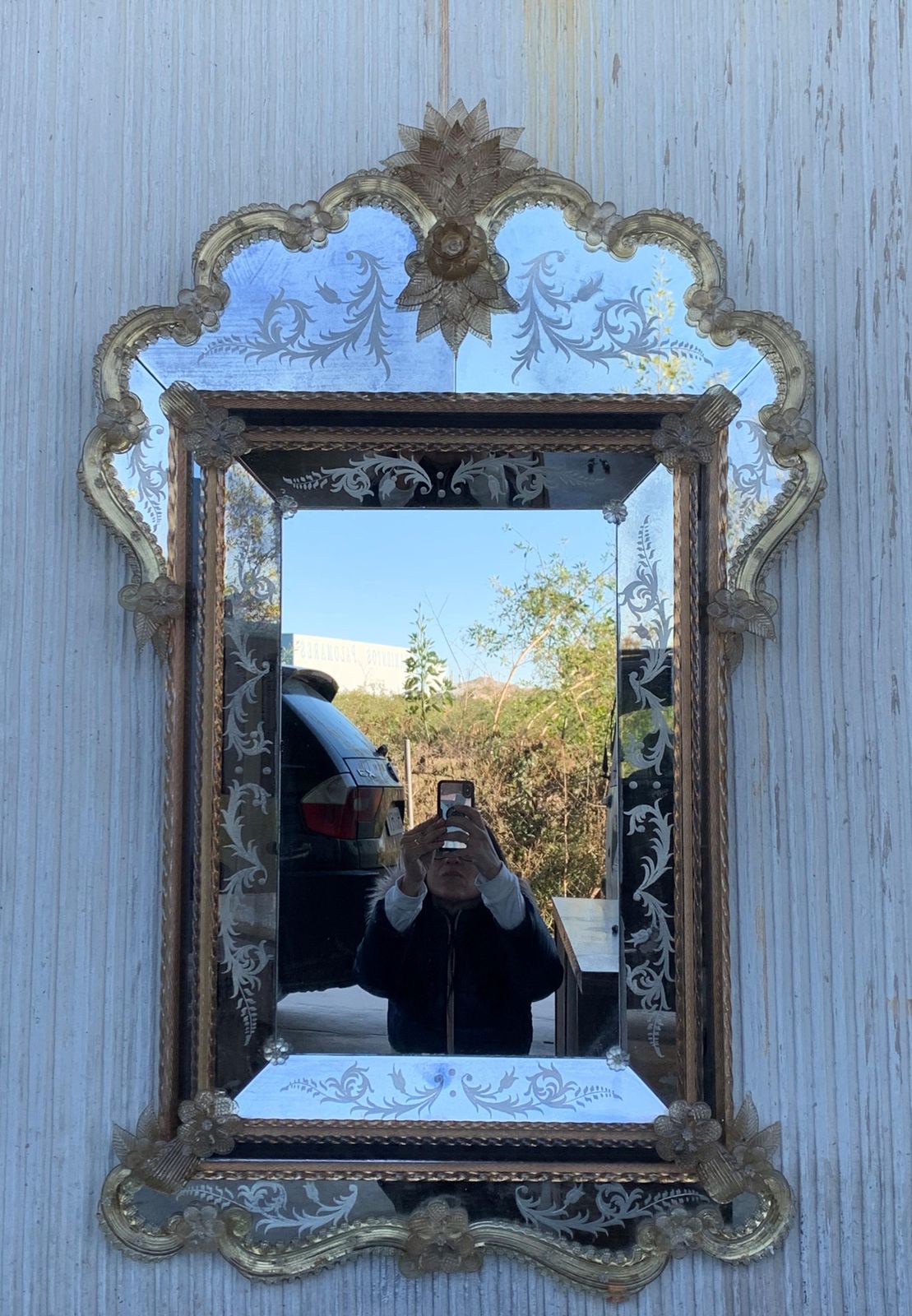 18th Century Crest Top Venetian Rectangular Mirror, Handmade And Hand Silvered photo furniture