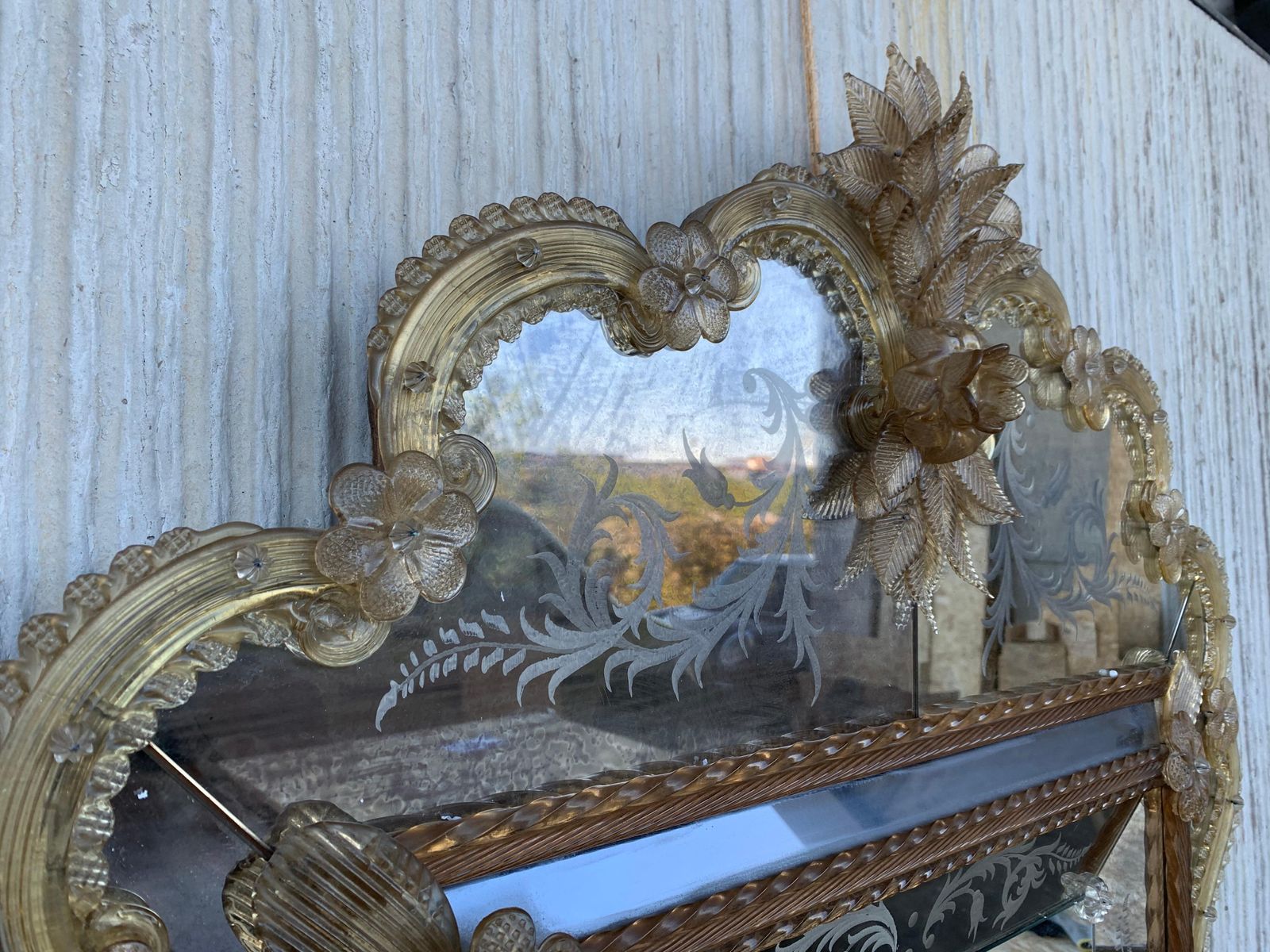 18th Century Crest Top Venetian Rectangular Mirror, Handmade And Hand Silvered photo buy