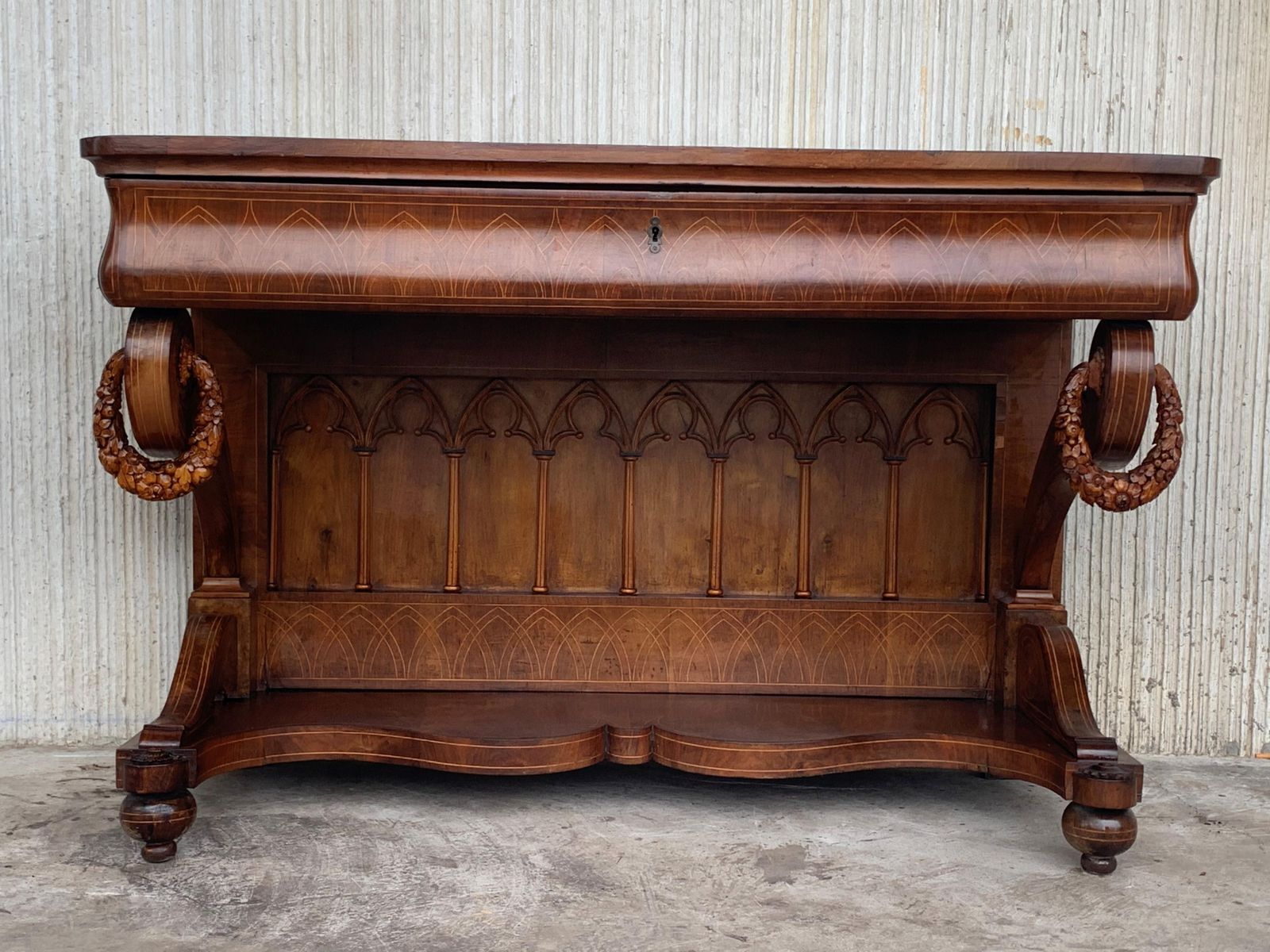 Console Biedermeier d'époque en noyer avec tiroir, Autriche, vers 1830 photo furniture