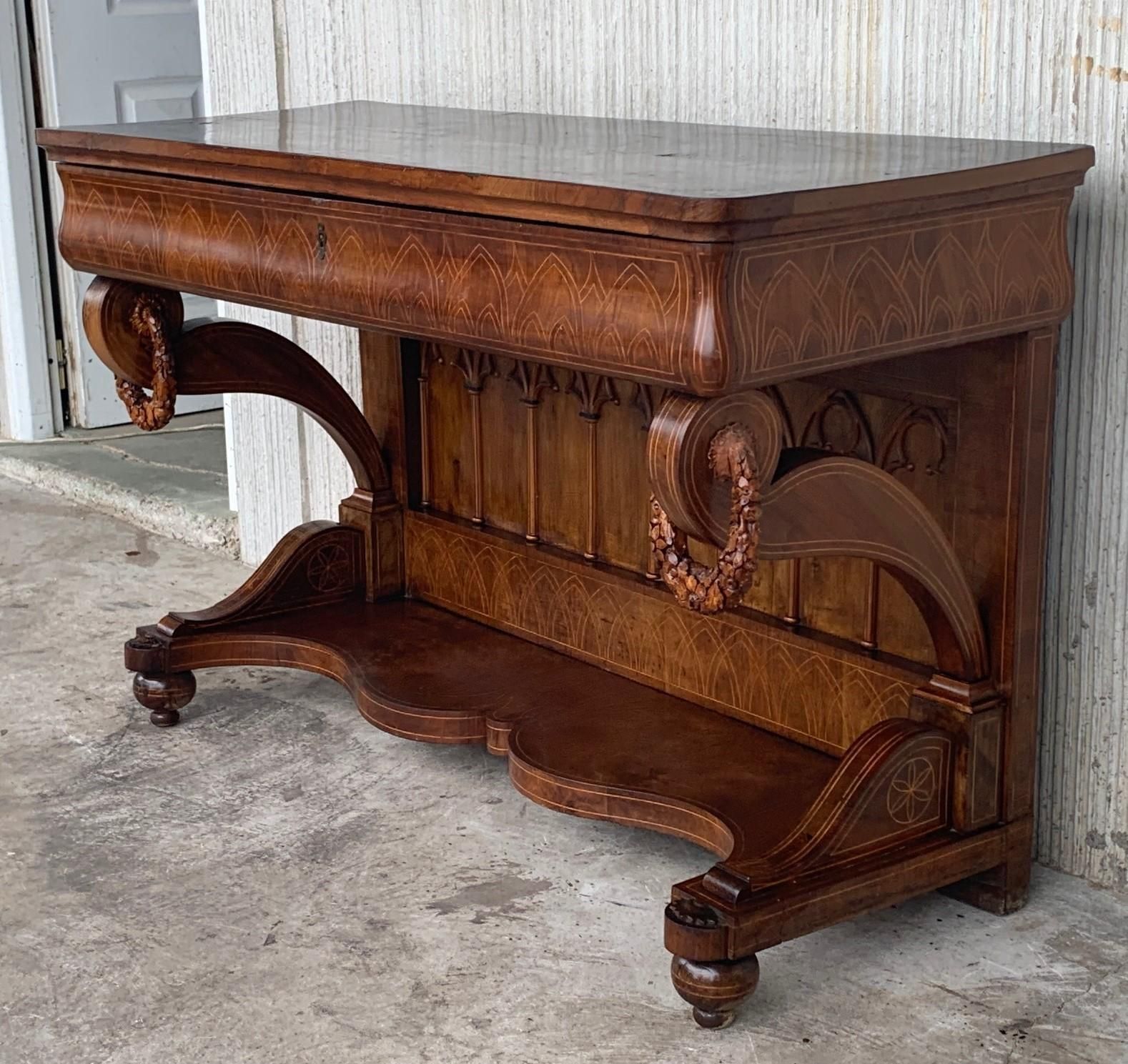 Console Biedermeier d'époque en noyer avec tiroir, Autriche, vers 1830 photo 6703.0