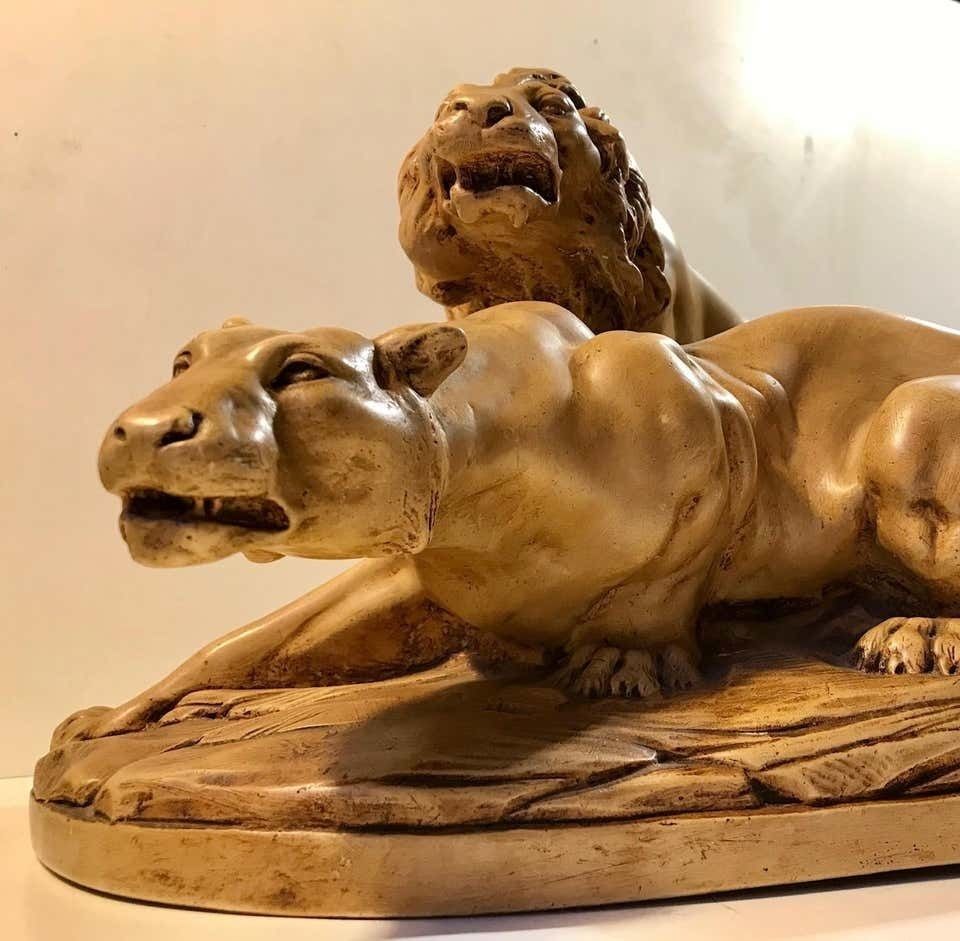 French Art Deco Sculpture Of Lions A L'affut By A. Martinez, Paris 1924 photo 1873.0
