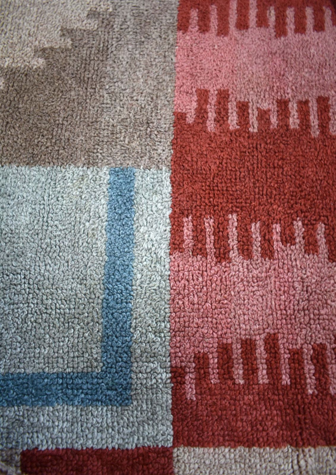 French Art Deco Futurist Handwoven Wool Rug With Abstract Art, 1930's photo 3385.0