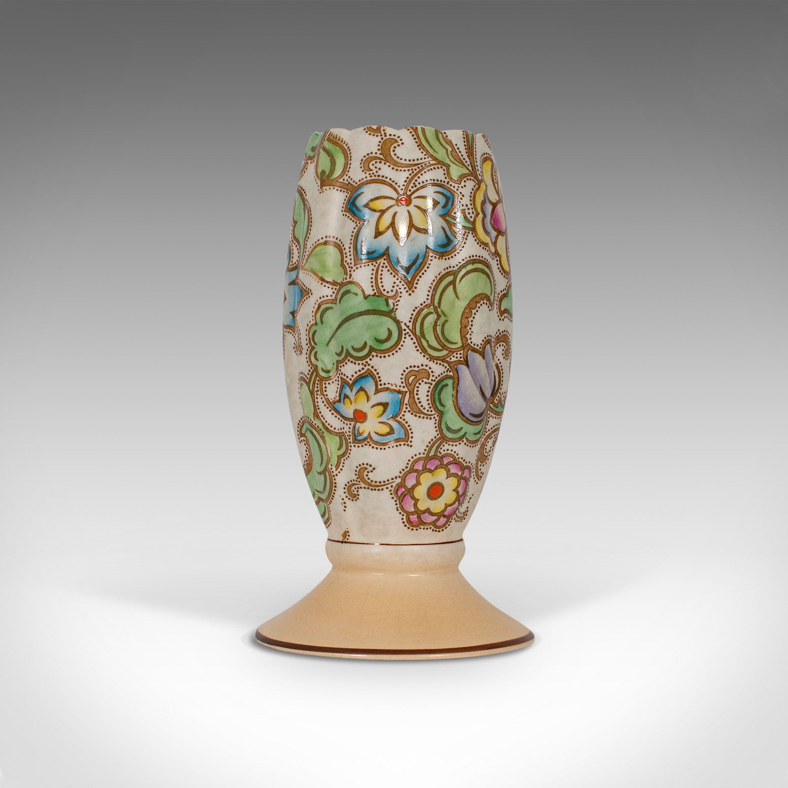 Small Vintage Flower Vase, English, Ceramic, Goblet Urn, Art Deco, Circa 1940 photo for sale