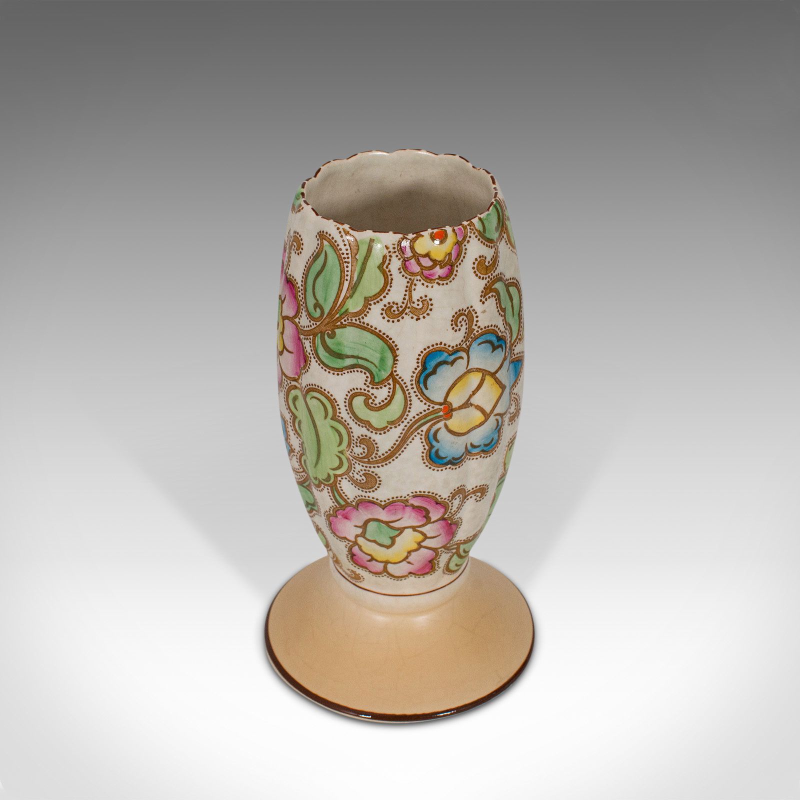 Small Vintage Flower Vase, English, Ceramic, Goblet Urn, Art Deco, Circa 1940 photo vinterior