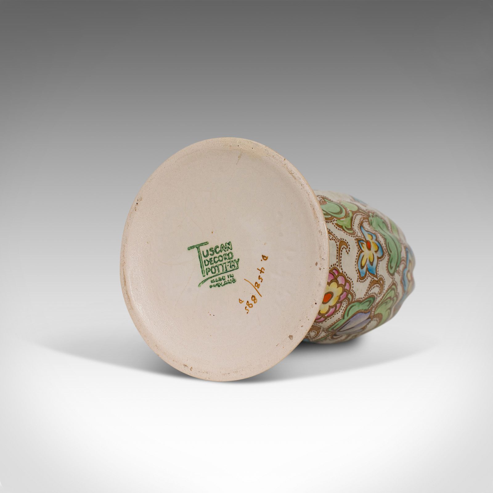 195.0 Small Vintage Flower Vase, English, Ceramic, Goblet Urn, Art Deco, Circa 1940 photo