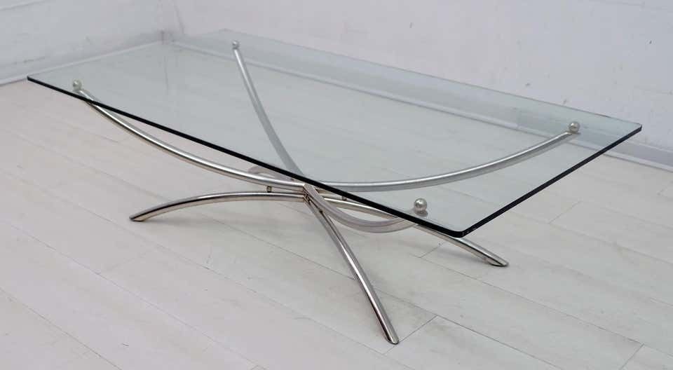 Mid Century Modern Italian Chrome And Crystal Coffee Table, 1970s photo for sale