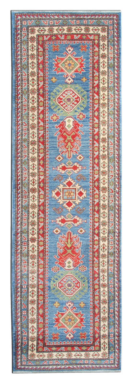 Tribal Wool Runner Rug  Blue Carpet Runner, Geometric Oriental Rugs 83x277cm