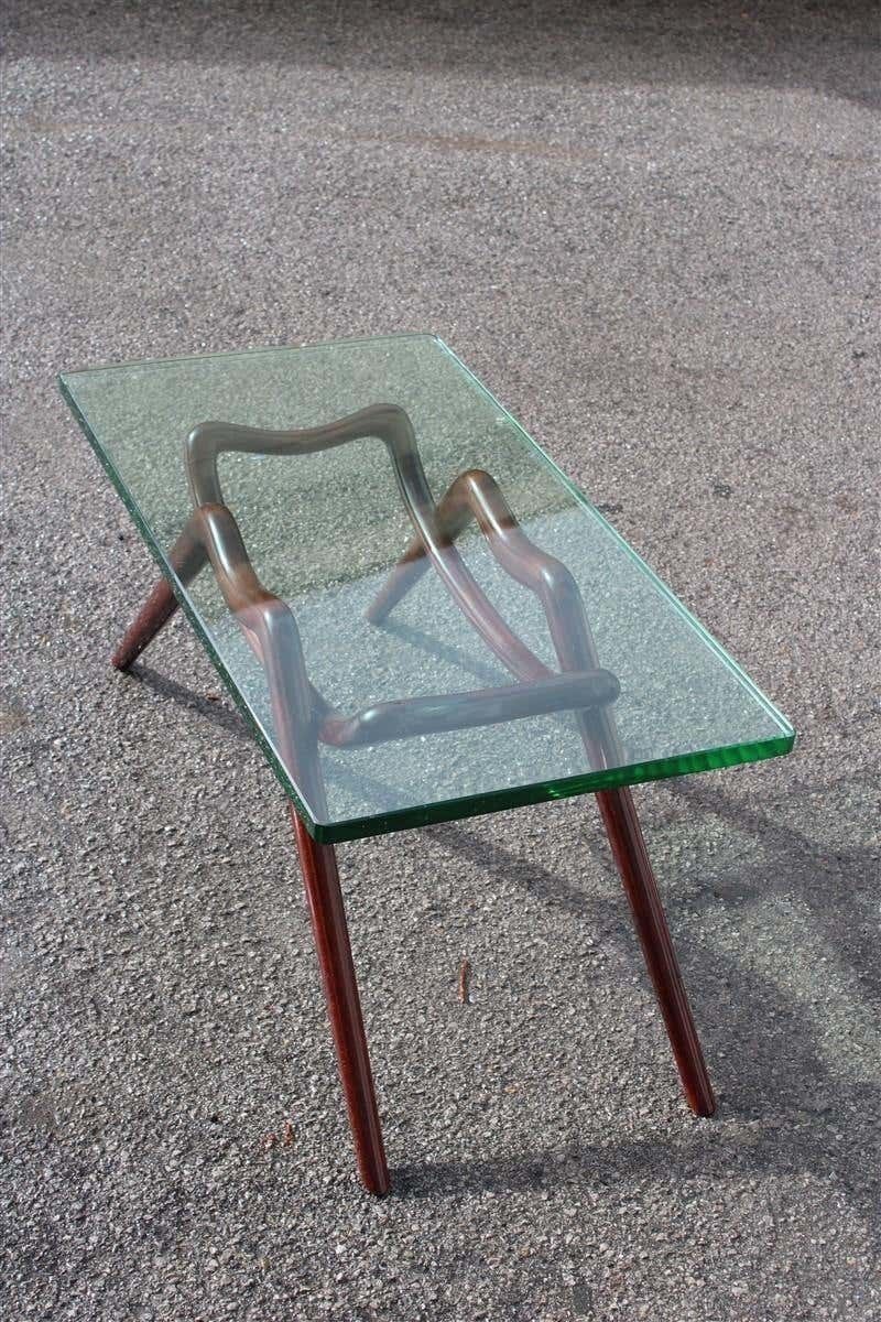 Table Coffee Midcentury Design Glass Top Foot Curved Mahogany Wood Fontana Arte photo furniture
