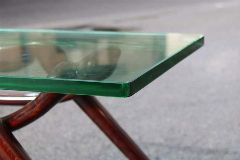 photo furniture Table Coffee Midcentury Design Glass Top Foot Curved Mahogany Wood Fontana Arte