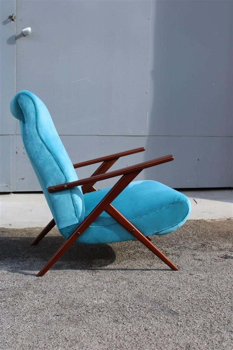 Pair Of Italian Midcentury Design Mahogany Turquoise Minimal Geometric Design photo for sale