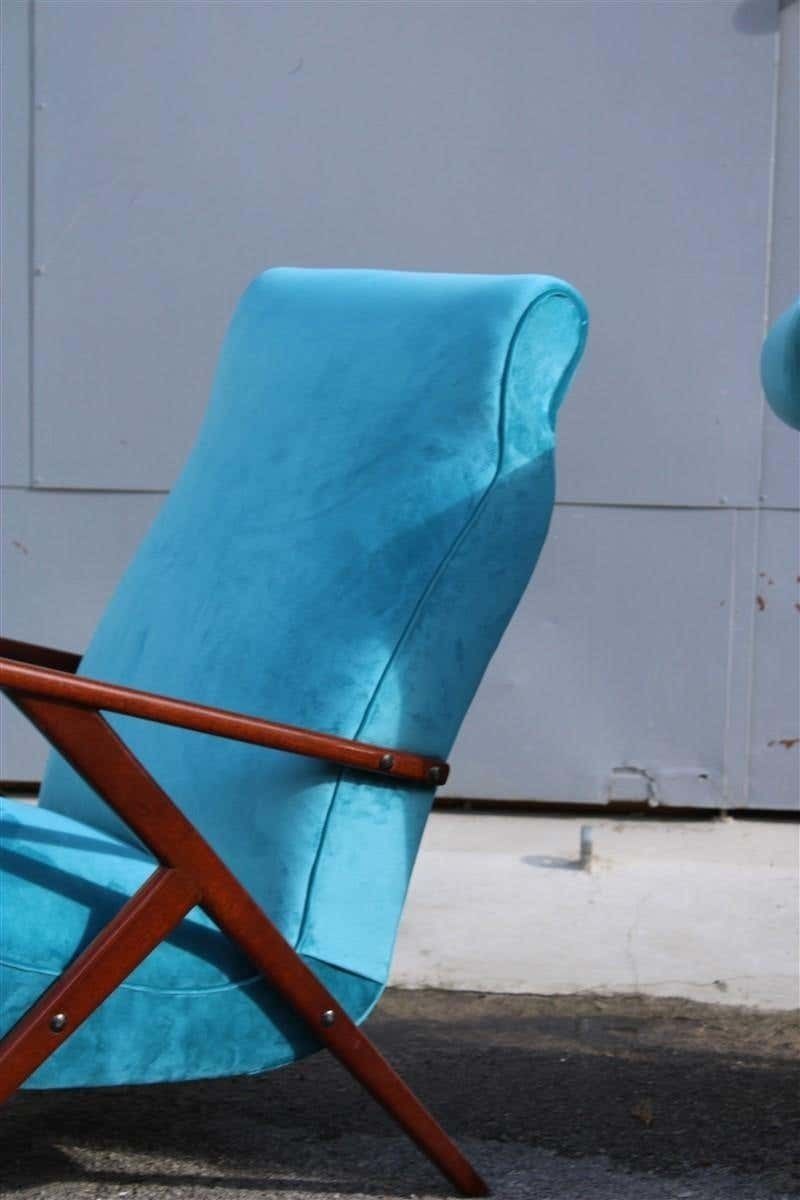 Pair Of Italian Midcentury Design Mahogany Turquoise Minimal Geometric Design photo vinterior