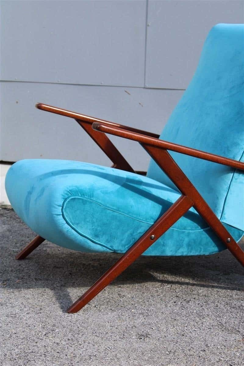 Pair Of Italian Midcentury Design Mahogany Turquoise Minimal Geometric Design photo buy