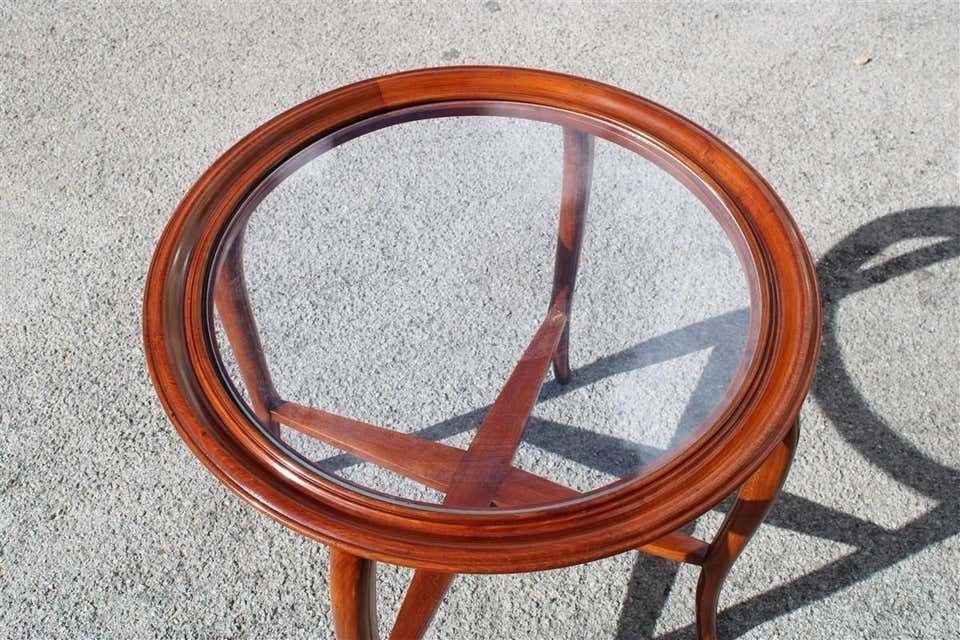 Round Midcentury Italian Table Coffee Cherrywood Glass Top Cuved Wood photo furniture