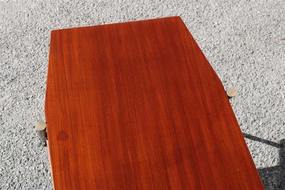 Furniture Midcentury Italian Coffee Table In Mahogany Metal Brass And Bamboo Straw, 1950s photo