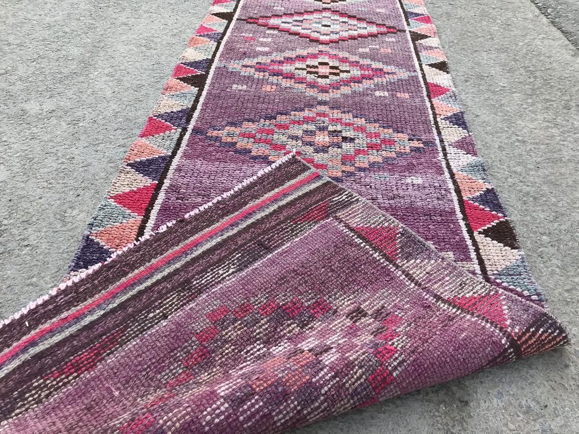 Turkish Runner Rug,Purple Runner Rug,Oushak Runner,Wool Rug,Home Decor,Anatolian Runner,Turkish Rug,Bohemian Rug,Area Rug,Carpet Rug,Runner photo vintage