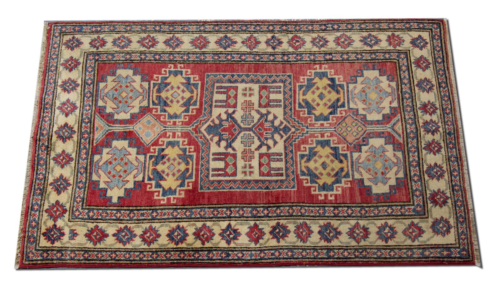 Small Handmade Carpet Wool Geometric Kazak Rugs, Traditional Area Rug  96x140cm photo furniture