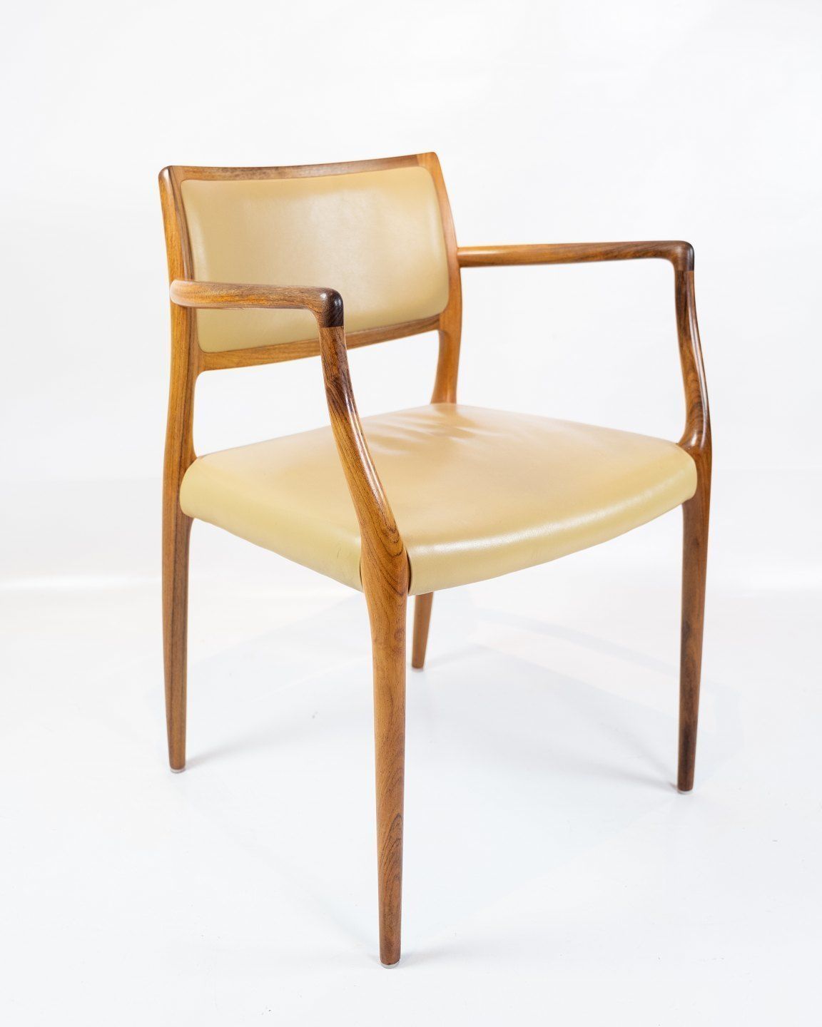 A Pair Of Armchairs, Model 65 Made In Rosewood  And Bright Leather By Niels O. Møller And J.L. Moller   1968 photo for sale