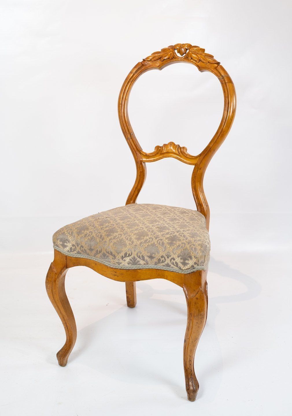 Set Of Six Rococo Dining Chairs Of Light Mahogany And Patterned Fabric From Around The Year 1760. photo for sale