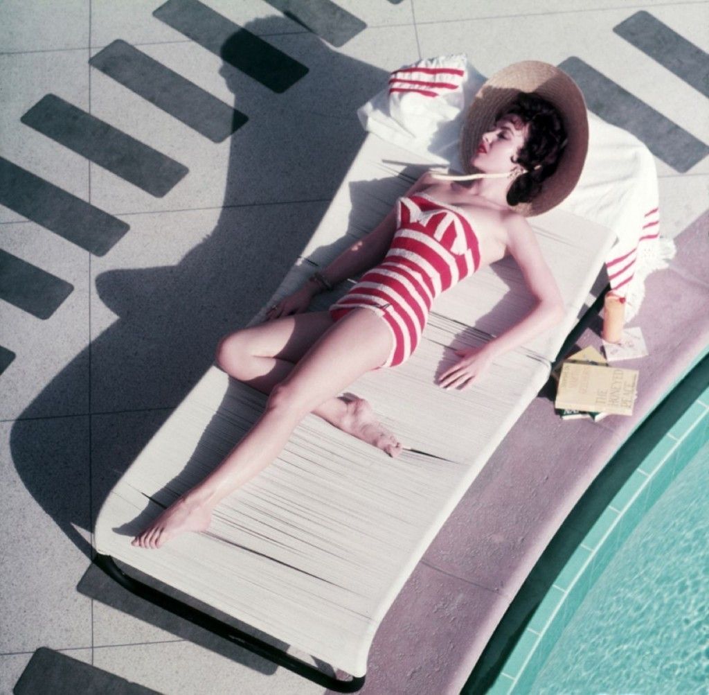 Slim Aarons 'Mara Lane At The Sands' 1954 C Type Print Framed In White photo furniture