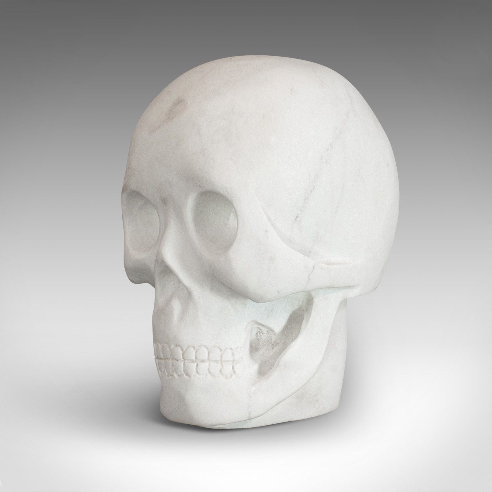 Vintage Ornamental Skull, English, White Marble, Decorative, Desk, Mantel photo vinterior