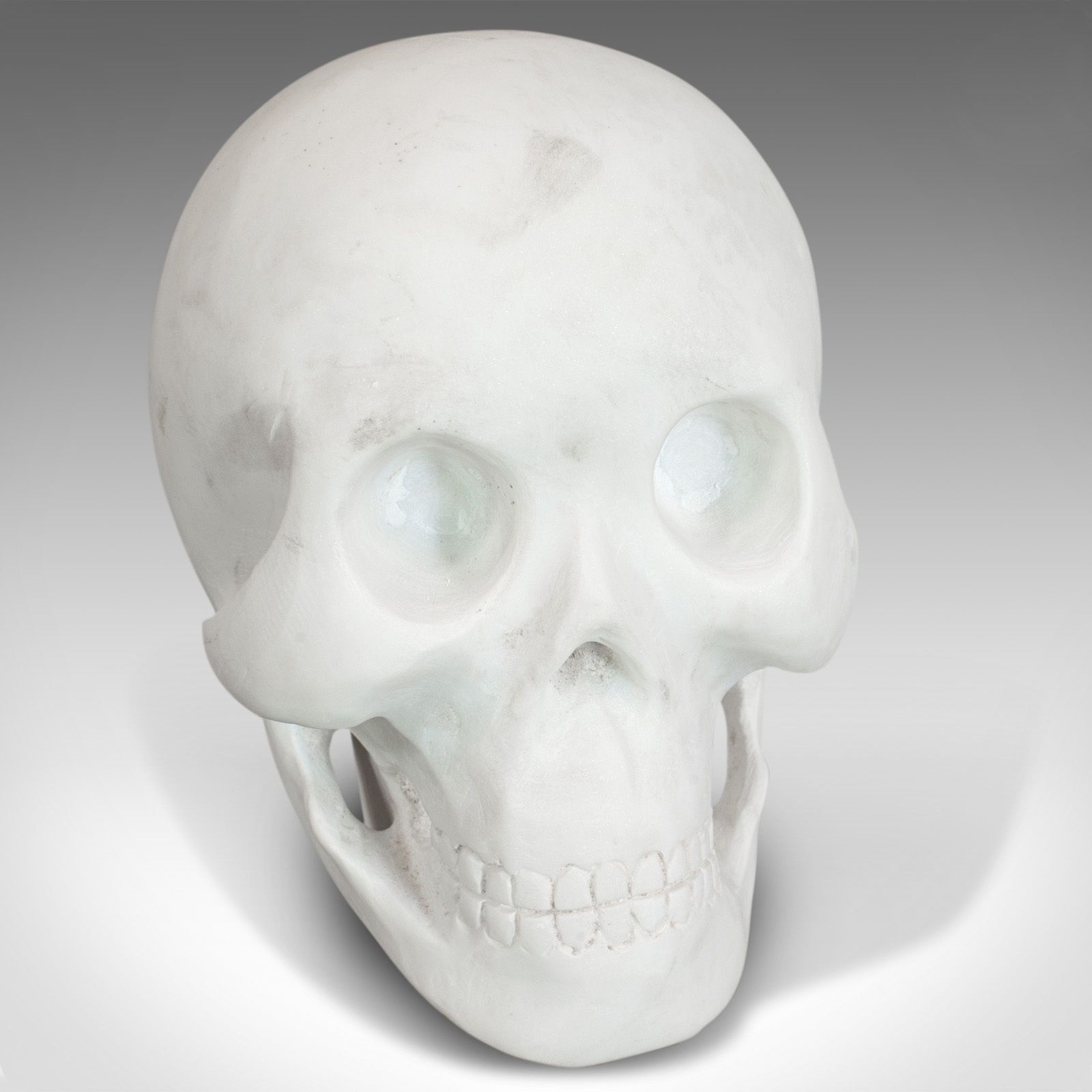 photo for sale Vintage Ornamental Skull, English, White Marble, Decorative, Desk, Mantel