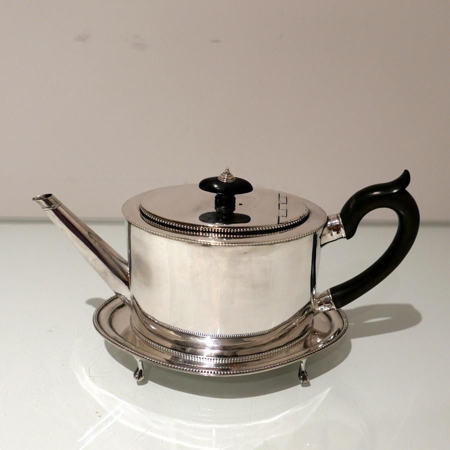 18th Century Antique George III Sterling Silver Teapot On Stand Newcastle 1784/86 John Langlands & John Robertson