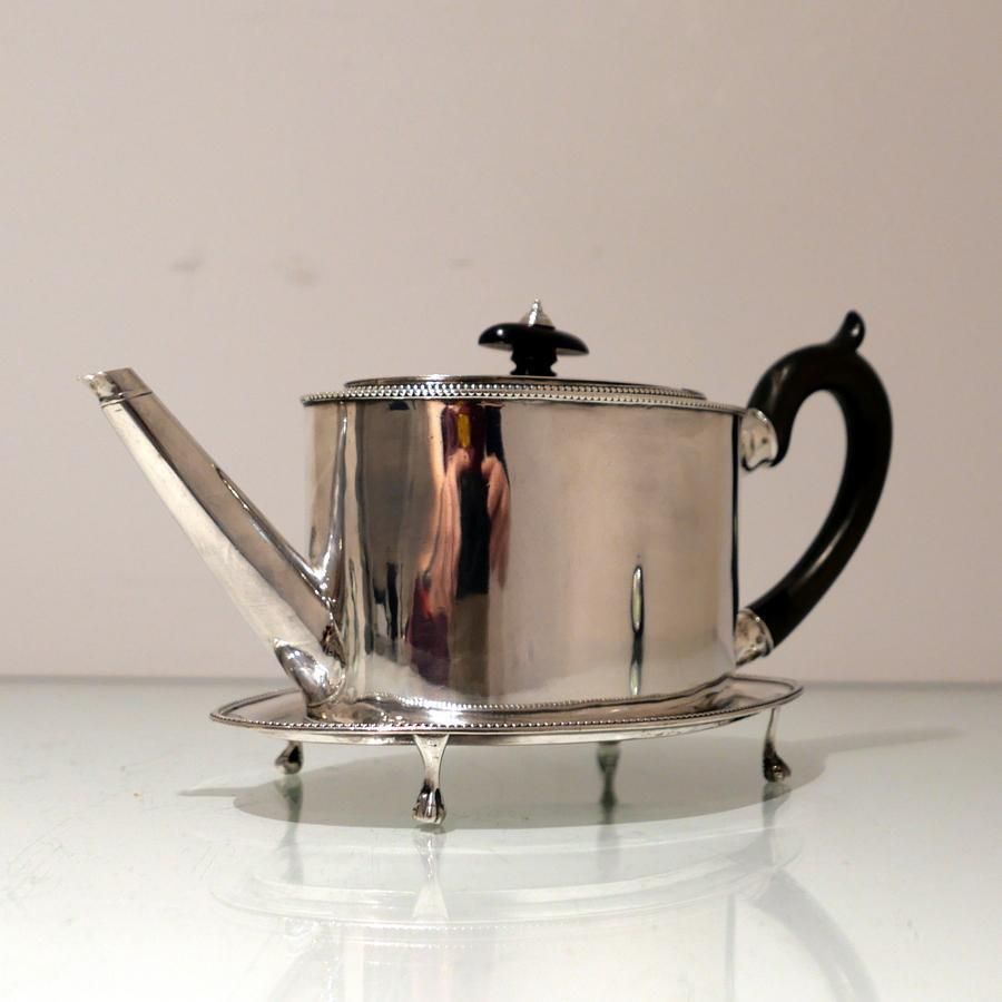 18th Century Antique George III Sterling Silver Teapot On Stand Newcastle 1784/86 John Langlands & John Robertson photo furniture