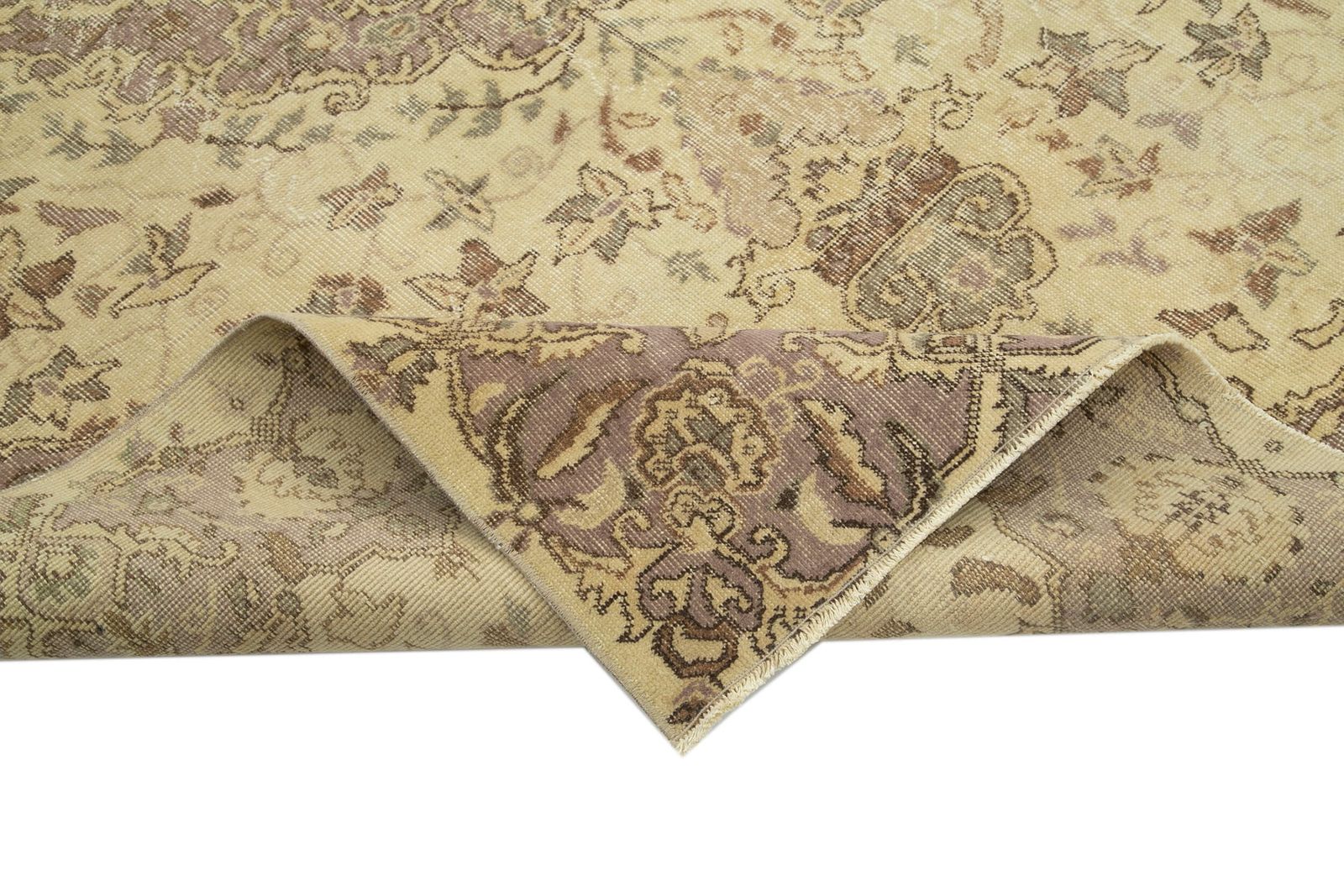 Traditional Hand Knotted Beige Vintage Wool Turkish Carpet photo Textiles