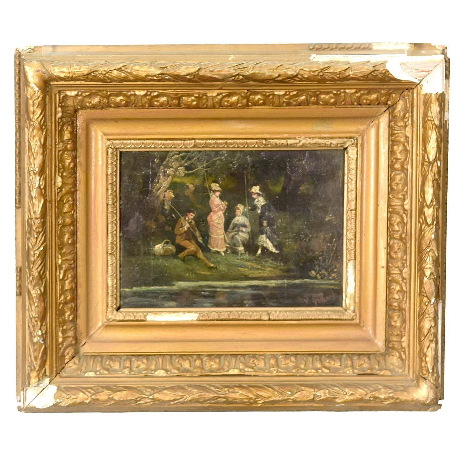 Genre Scene: "Lunch On The Grass". Xi Xth Century Painting By Gilbert