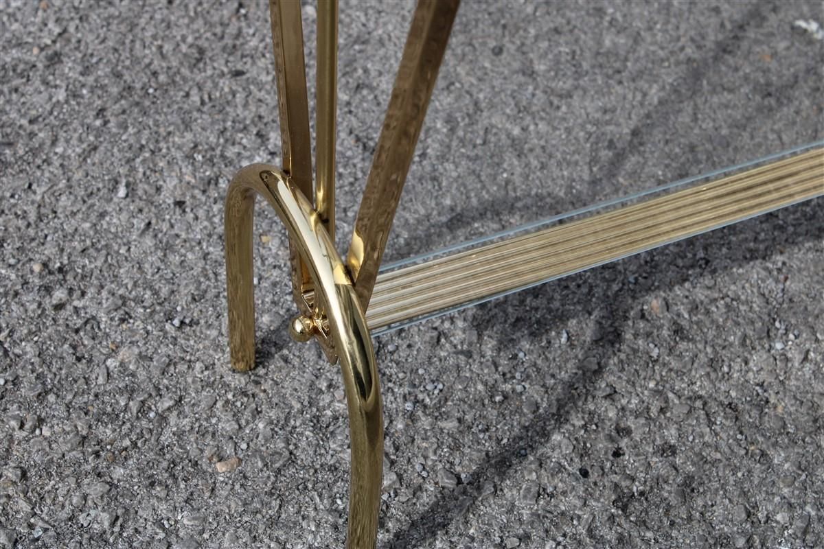 Italian Midcentury Magazine Rack Brass Gold Italian Design Transparent Glass photo for sale