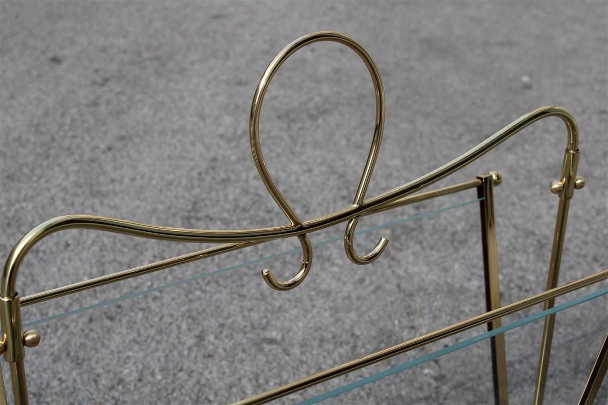 Italian Midcentury Magazine Rack Brass Gold Italian Design Transparent Glass photo Home Decor